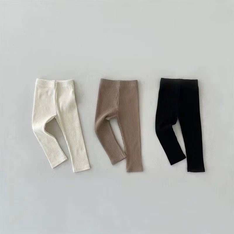 0-2Y Baby Pants Baby Boys Girls Ribbed Leggings 2024 New Cotton Infant Pants Toddler Kids Solid Stretch Slim Leggings Trousers